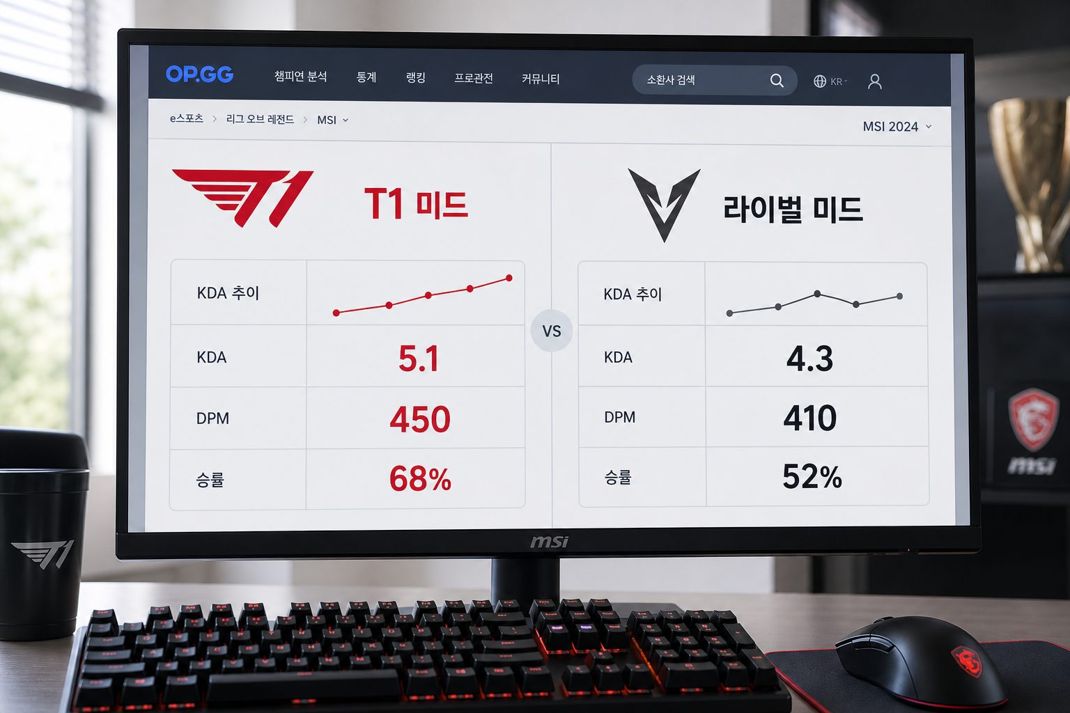 op.gg T1 미드 로 확인하는 T1 미드 라이너 MSI 개인 성적 추이